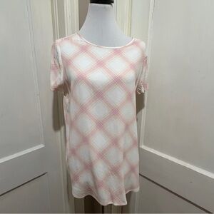 LC Lauren Conrad Pink and White Plaid Short Sleeve Top